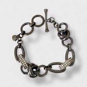 Fossil Gunmetal Pave Link Bracelet Edgy Festival Sparkling Crystal Accents Rebel